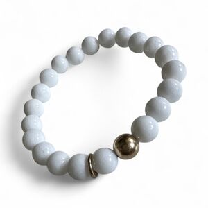 8mm White Jade Stretch Bracelet w/ 14K Gold Filled Ball Spacer and Jump Ring